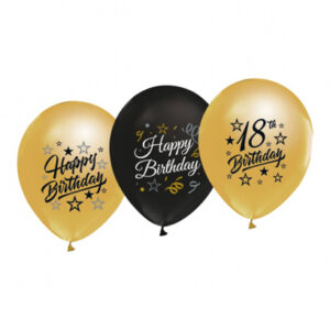 Latexové balonky metalické Happy Birthday s číslem 18 - 5 ks